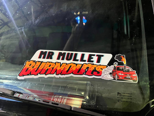 Medium sized MR.MULLET BURNOUTS sticker
